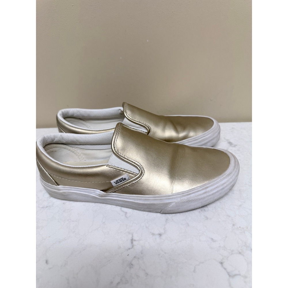 Vans Classic Slip-On Metallic Gold Sneakers Womens 8 Mens 6.5 Low Top Shoes